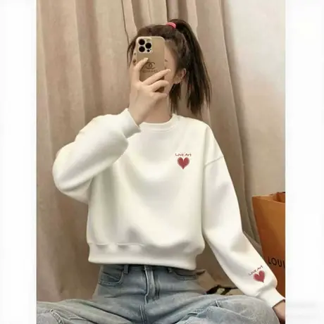 2025秋冬季新款设计感白色短款长袖重磅加绒卫衣女小个子爆款上衣商品大图
