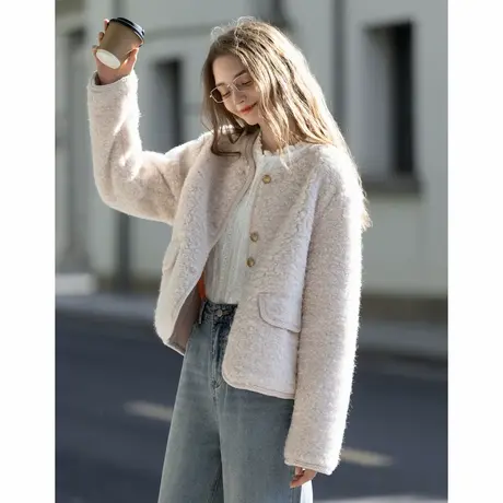 唐狮秋冬新款厚外套女小香风软糯毛茸茸外套休闲百搭短款外套TU图片