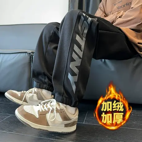 唐狮秋冬款男休闲束脚裤拼接字母潮流运动卫裤显瘦直筒长裤子WTD商品大图