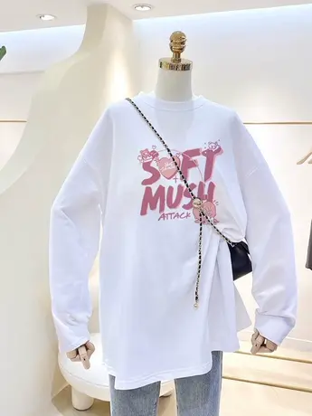 秋冬季加绒内搭打底衫女2023新款韩版宽松中长遮臀长袖t恤上衣潮商品大图