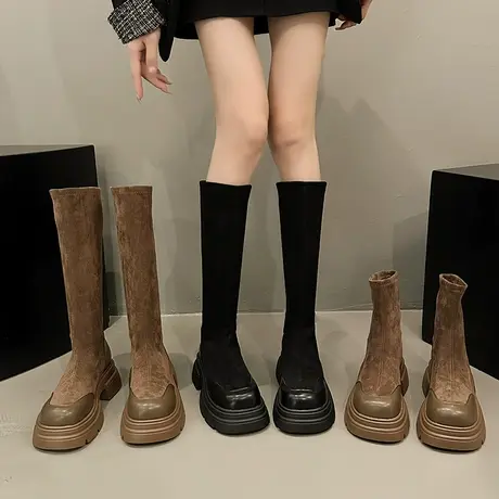不过膝长筒靴女2023年秋冬季新款爆款靴子百搭显瘦厚底弹力瘦瘦靴商品大图