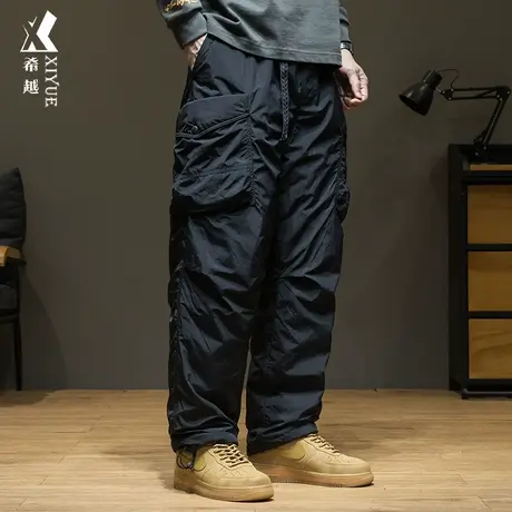 希越皱感工装羽绒裤秋冬潮牌白鸭绒直筒休闲裤宽松加肥加大码长裤图片