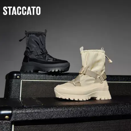 思加图冬季新款复古裤管工装靴厚底增高时装靴中靴女S3556DZ3图片