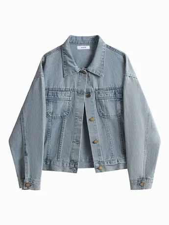 秋季新款浅蓝色牛仔外套女宽松设计感小众百搭夹克复古大码上衣潮图片