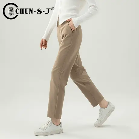卡其色小直筒西装裤烟管女裤春季2024新款职业裤子通勤显瘦九分裤商品大图