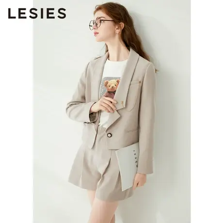 蓝色倾情春夏季女装新款 卡其色链条装饰时髦短西装外套轻职上衣商品大图