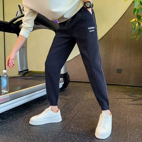 春秋季痞帅灯芯绒卫裤男个性贴标哈伦长裤轻熟宽松百搭束脚休闲裤商品大图