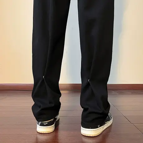 牛仔裤子男潮牌ins运动春秋款休闲长裤高街纯色宽松直筒阔腿裤潮图片