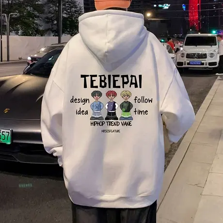 新款纯棉春秋季卫衣男2024新款宽松潮流帽衫套头上衣ins连帽外套商品大图