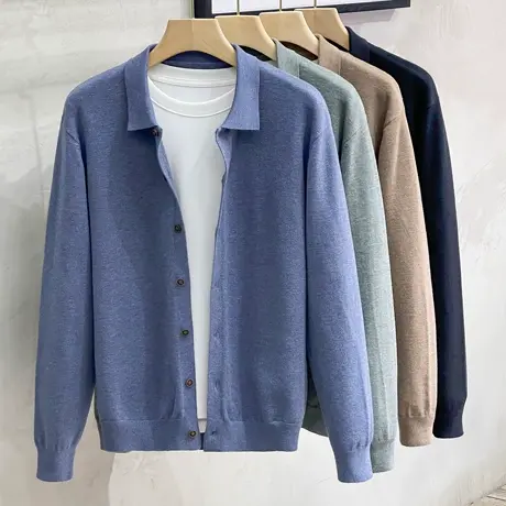 男士针织衫开衫纯色韩版潮流修身复古衬衫毛衣外套男春秋2023新款商品大图