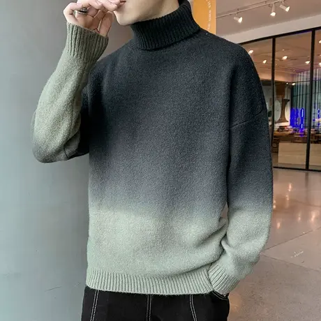 渐变色高领毛衣男冬季加厚保暖针织衫男打底衫潮牌痞帅内搭毛线衣商品大图