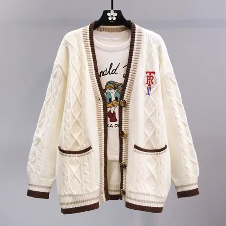 日系甜美学院风毛衣外套女秋冬2023新款宽松慵懒风中长款针织开衫图片