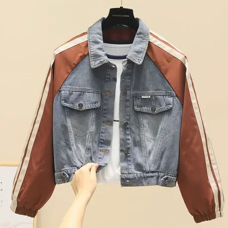 撞色拼接牛仔外套女小个子秋装2023新款设计感冲锋衣短款长袖上衣商品大图