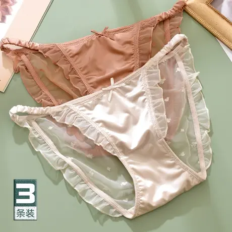 蕾丝性感内裤女超薄款透气网纱迷人半透明低腰纯棉裆包臀三角裤夏商品大图