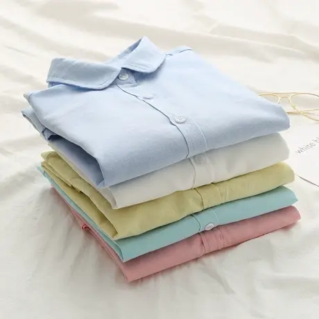 早春秋款简约百搭牛津纺衬衫女长袖韩版糖果色小清新文艺打底衬衣商品大图