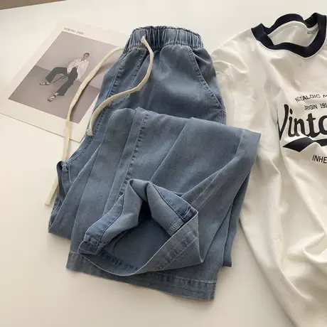 日系复古洋气牛仔裤女宽松慵懒风简约百搭气质垂坠感直筒裤春夏潮商品大图