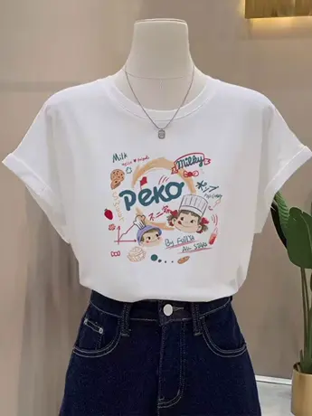 白色女士仿棉短袖t恤2023新款夏季欧货胖mm大码女装遮肚上衣藏肉商品大图