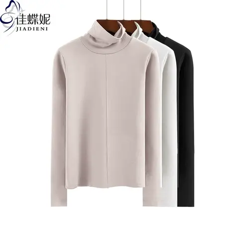 秋冬季高领长袖体恤打底上衣修身纯色纯棉简约T恤打底衫女装图片