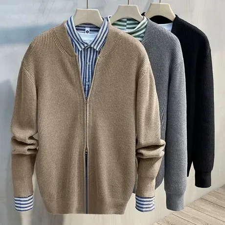 2023年春秋新款开衫毛衣男士韩版潮流拉链外穿针织衫宽松休闲外套商品大图