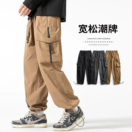 男装多口袋美式高街工装春秋款抽绳束脚阔腿休闲裤子春季2024新款商品大图