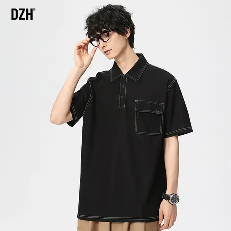 男士夏季黑色polo衫男短袖美式潮牌男装2023新款宽松半袖t恤衬衫商品大图