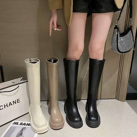 长筒靴女2023新款秋冬季高筒显瘦骑士靴厚底增高加绒不过膝靴子潮图片