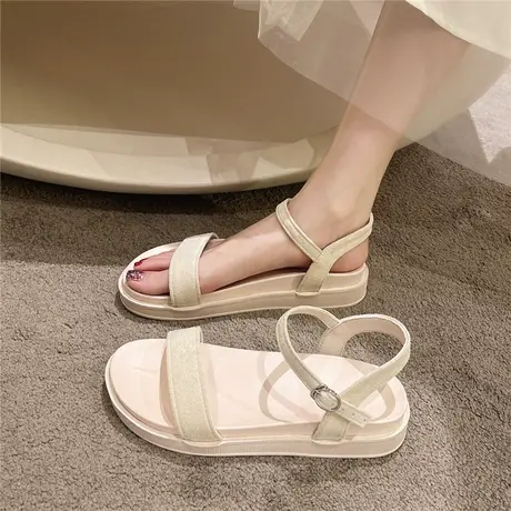 凉鞋女2024年夏季新款时尚平底百搭学生沙滩防滑软底运动罗马女鞋图片