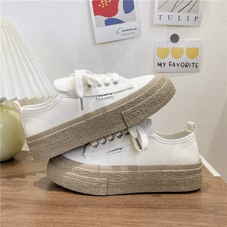 2024夏季新款厚底百搭透气休闲小白鞋女学生韩版ulzzang帆布鞋女商品大图