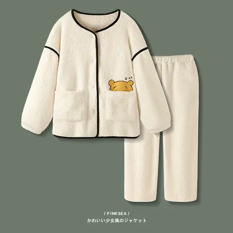 【设计师系列】珊瑚绒睡衣女冬天加厚加绒套装秋冬新款保暖家居服商品大图