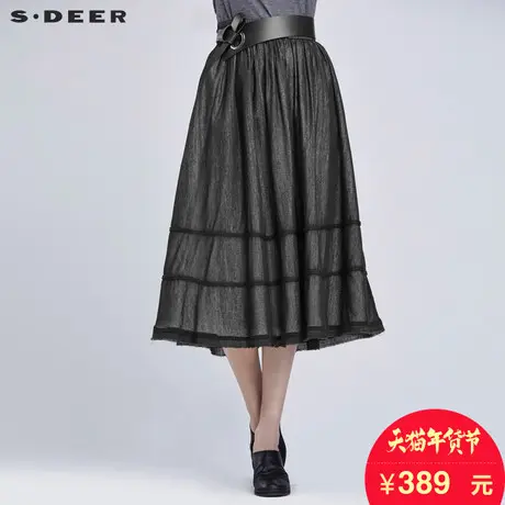 sdeer圣迪奥女装秋装简约绣线网纱拼接毛边半身裙长裙S16381126图片