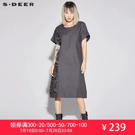 sdeer圣迪奥2019女夏装抽绳束腰分割字母蝙蝠款连衣裙S17281283图片