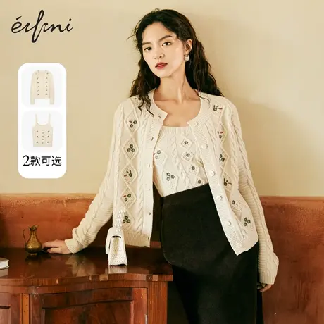 伊芙丽针织开衫女针织背心上衣慵懒风设计感冬季2021新款毛衣外套👸图片
