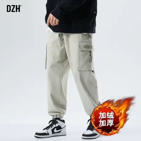 男士卡其色加绒工装裤男2024新款秋冬束脚裤子男款冲锋裤休闲长裤商品大图