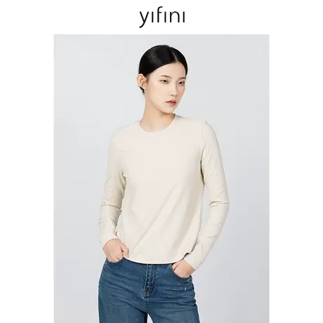 Yifini/易菲简约长袖圆领打底T恤女冬季新款百搭休闲内搭体恤商品大图