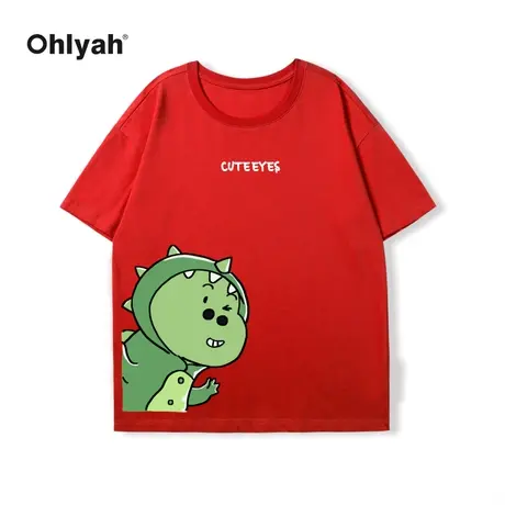 Ohlyah春季新款大码情侣无性别卡通小龙图案印花圆领短袖t恤女潮商品大图