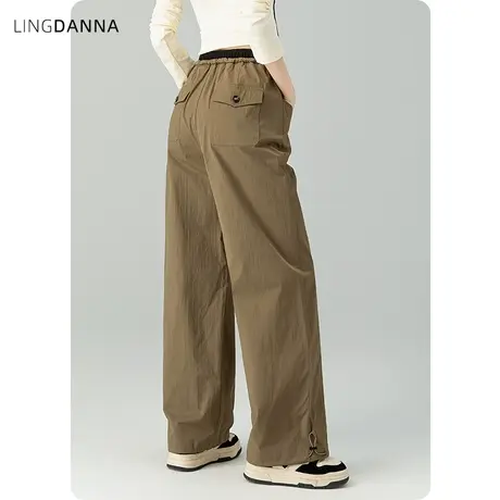 抽绳束脚运动裤女春夏薄款2024新款裤子速干休闲裤高腰工装阔腿裤图片