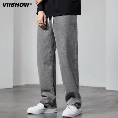 VIISHOW牛仔裤男直筒宽松九分裤浅蓝阔腿裤潮牌休闲长裤子男春秋商品大图