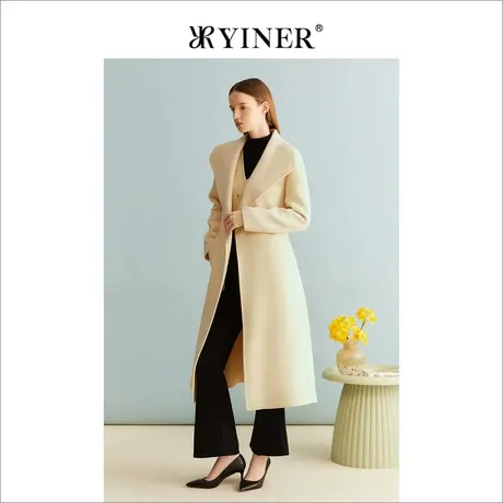 【绵羊毛+羊绒】YINER音儿女装冬季双面毛呢大衣长款外套图片