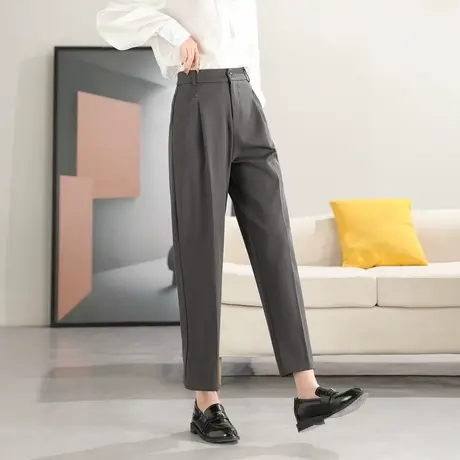 时尚休闲西裤2024年春季新款女高腰百搭显瘦直筒职场风九分西装裤图片