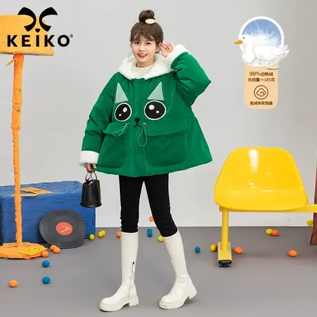 巨保暖！可爱绣花白鸭绒羽绒服女2022冬季新款软糯灯芯绒连帽外套图片