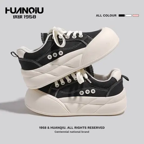 环球帆布鞋2024新款鞋子女ins潮百搭小众大头鞋休闲丑萌厚底板鞋商品大图