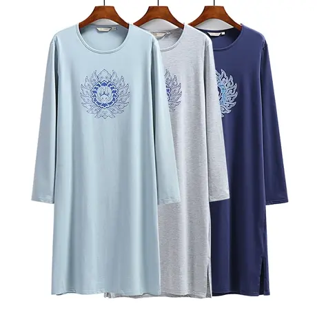 男士连衣裙秋长款冬季长袖棉家居服睡裙套头睡袍男棉连体睡衣商品大图