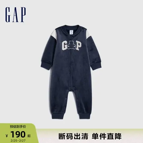 【断码优惠】Gap婴儿秋冬季LOGO天鹅绒连体衣洋气外出服795636商品大图