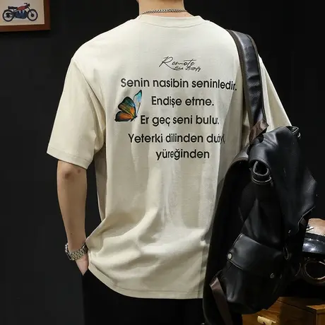 字母潮牌短袖t恤男士宽松大码夏季2024新款半袖男款重磅男装体恤图片