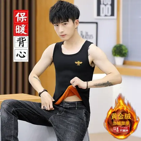 秋冬季男士保暖背心加绒加厚打底紧身无袖内衣修身坎肩马甲青年潮商品大图