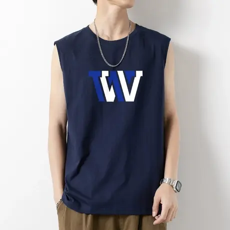 纯棉背心男潮夏季2023新款印花无袖t恤篮球跨栏宽松运动健身坎肩商品大图