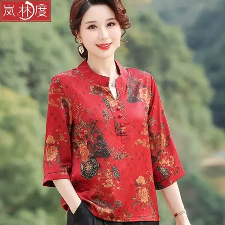 妈妈春装中袖上衣中年女士衬衫中老年女夏装2023新款洋气高贵小衫商品大图
