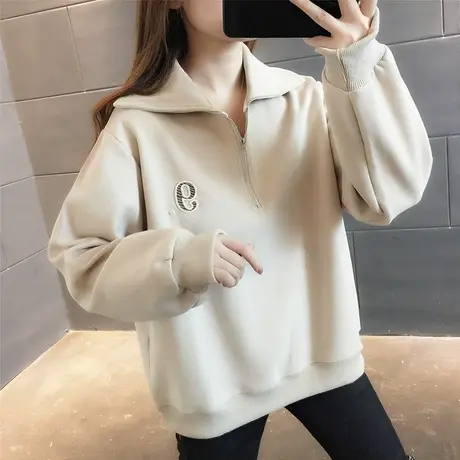 时尚翻领卫衣女小个子休闲外套春秋款2023新款爆款显瘦正肩上衣服商品大图