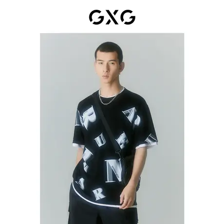 GXG男装 2022年夏季新品商场同款迷幻渐变系列圆领短袖T恤图片