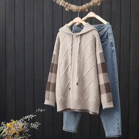 秋冬2022新款女装套头连帽针织衫毛衣女宽松显瘦简约外搭打底上衣图片